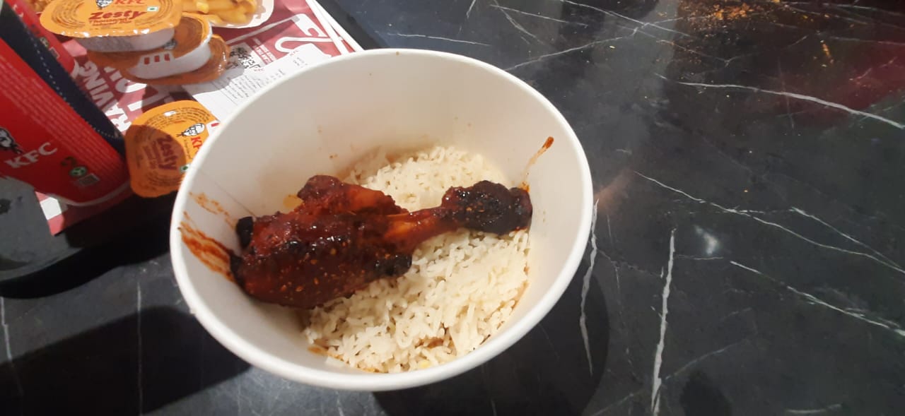 The Smokey rice meal — the rice, pictured as yellow, arrived white.