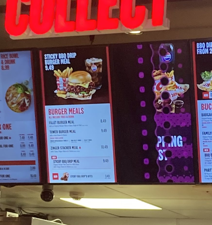 Advertising for the summer-only Sticky BBQ Drip Burger.